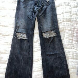 Black Flare Wide Leg Jeans with Distressed Details